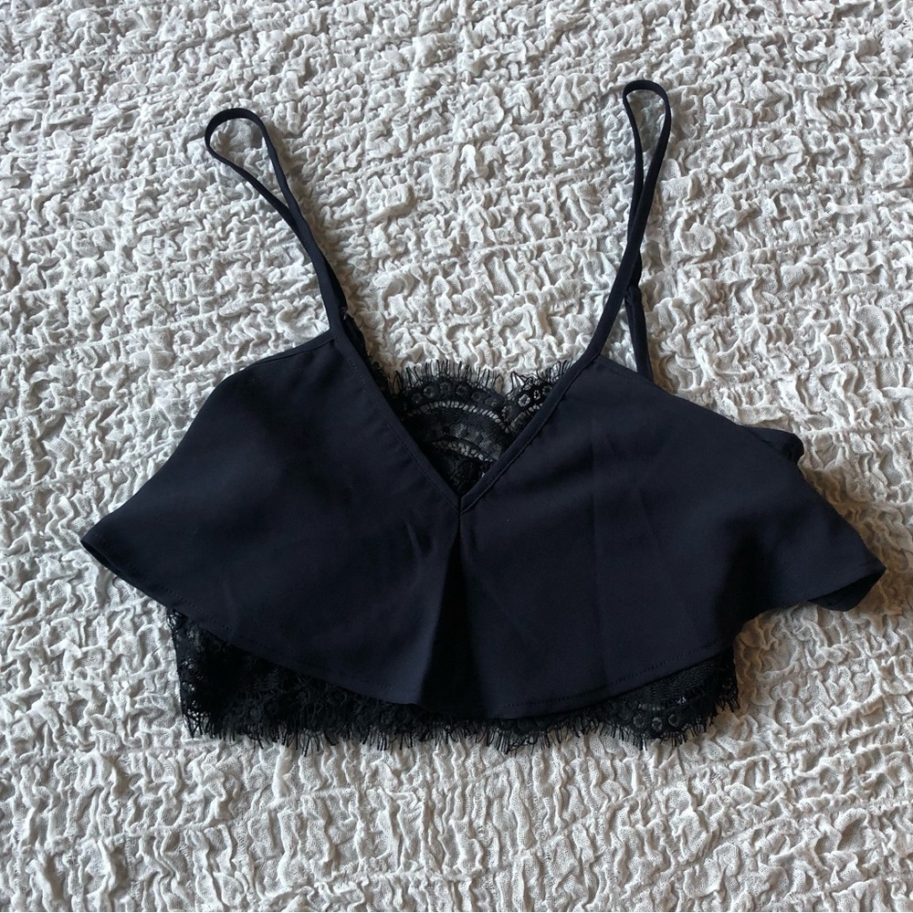 NWT black crop tank with lace detail